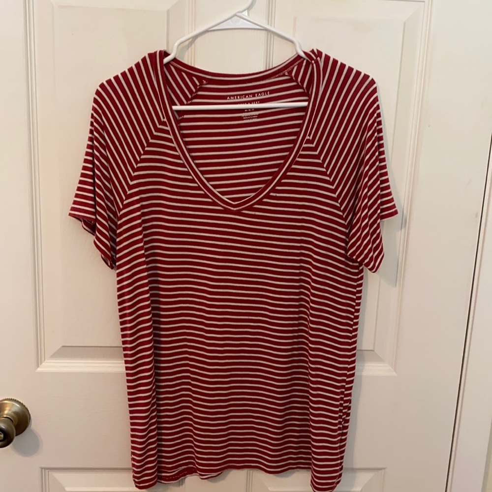 American Eagle red striped t-shirt